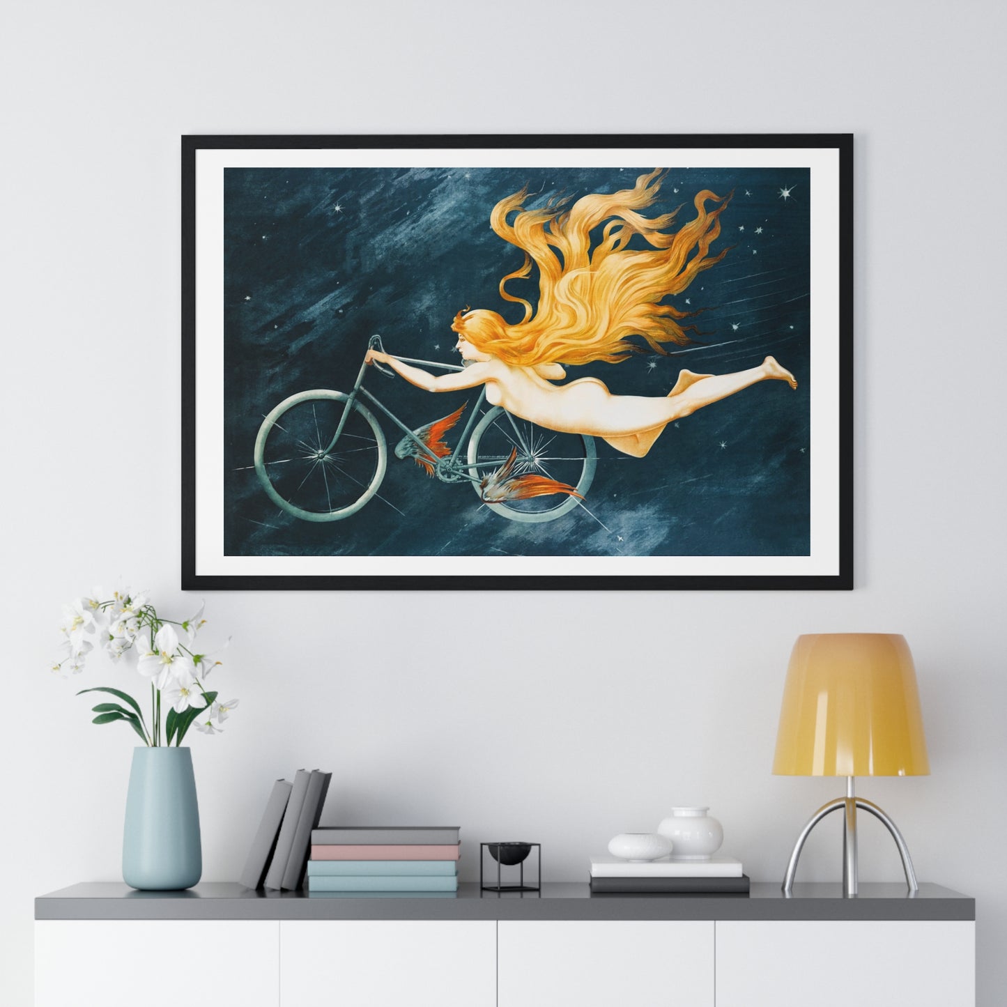 With Pedal Power My Bike Takes Flight into the Boundless Light! III 'Designed by AI' Framed Art Print