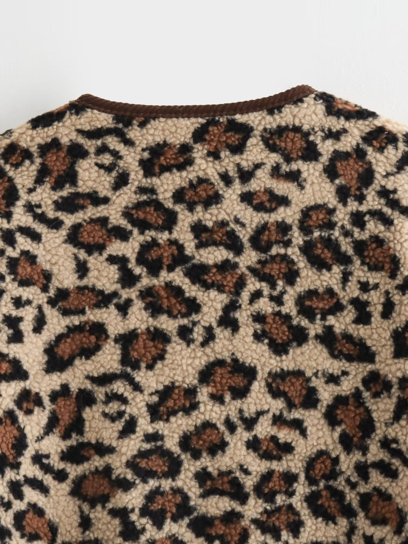 Vireous Leopard Print Women's Loose Lamb Wool Coat