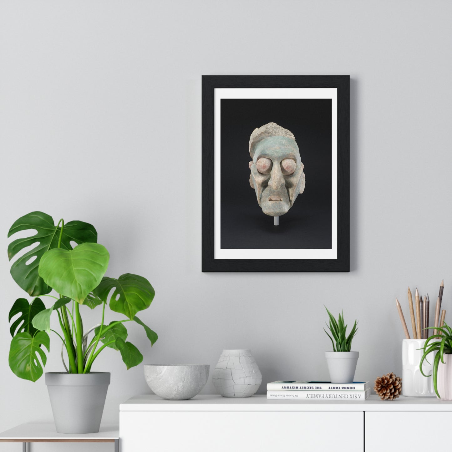 Head from a Figure, Mayan Sculpture (600–909) from the Original, Framed Print