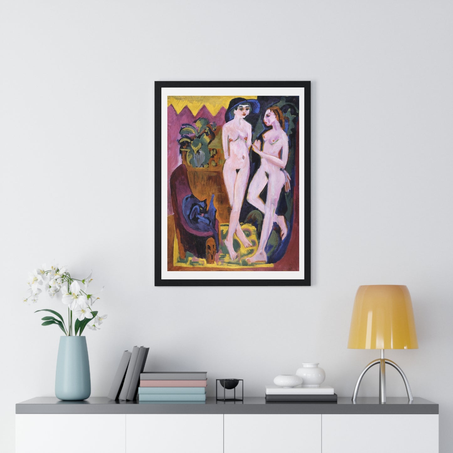 Two Nudes in a Room (1914) by Ernst Ludwig Kirchner, from the Original, Framed Art Print