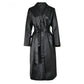 Vireous Waist-Tight Thin Black PU Leather Women's Coat