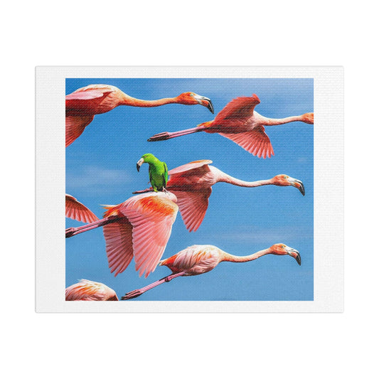 What a Ride! Flamingo Art 'Designed by AI' Print on Canvas