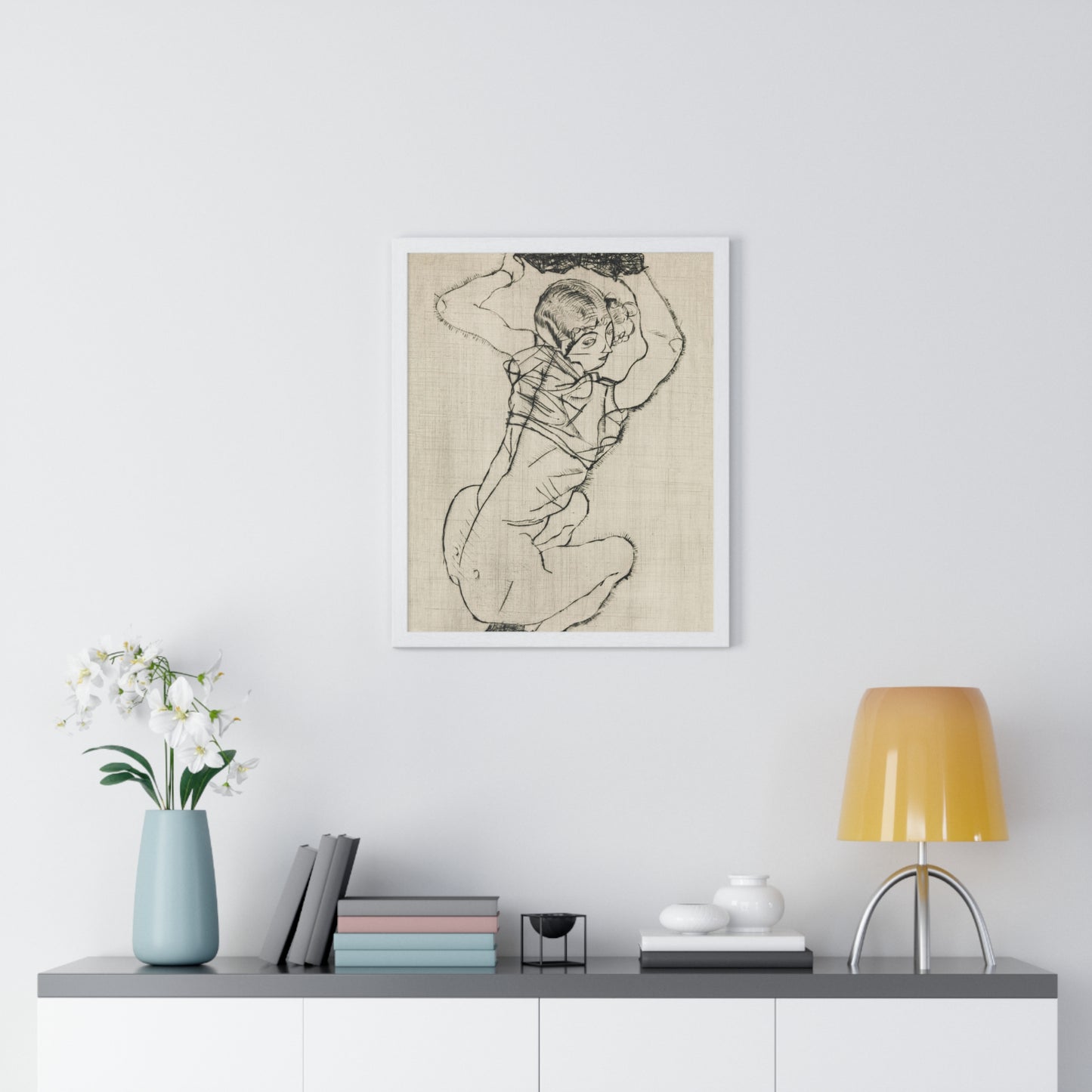 Squatting Woman (1914) by Egon Schiele from the Original, Framed Art Print