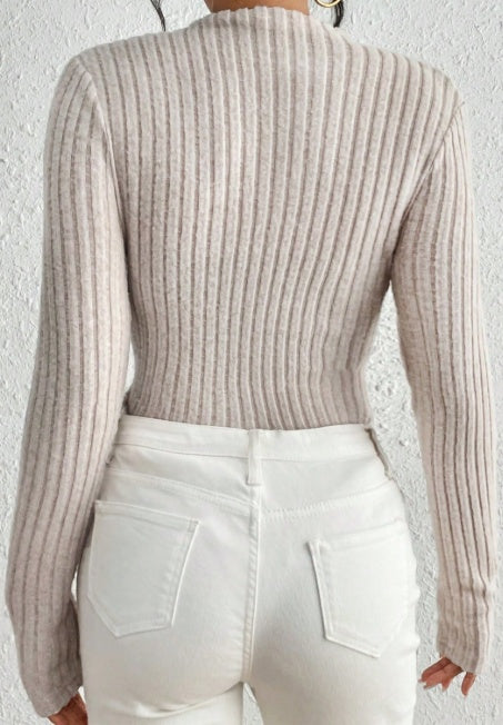 Vireous Women's Ribbed Mock Neck Knit Jumpsuit