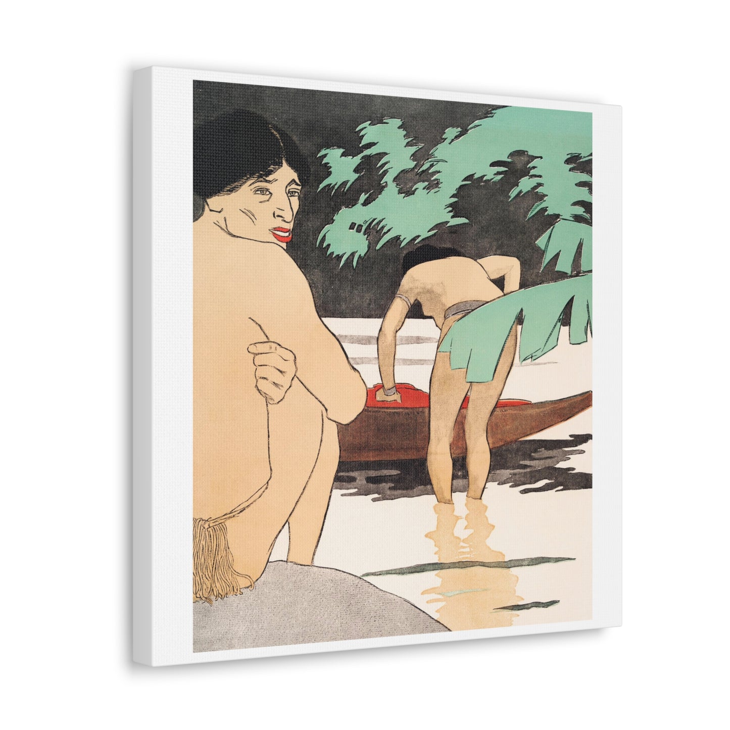 Men by the River, Remixed from Artworks by Edward Penfield, Print from the Original on Canvas