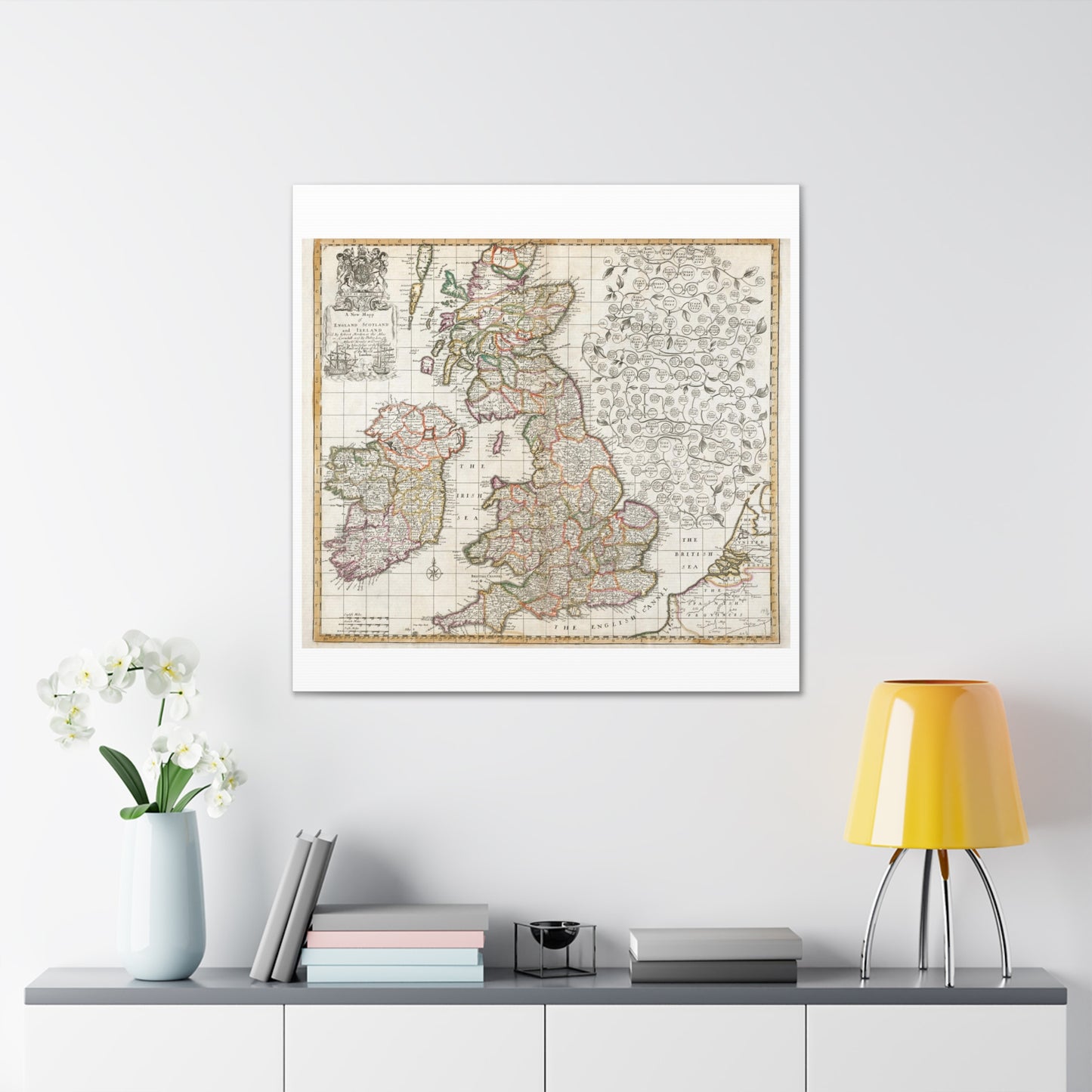 Antique Map of England Scotland and Ireland (1687) drawn by Robert Morden Art Print from the Original on Satin Canvas