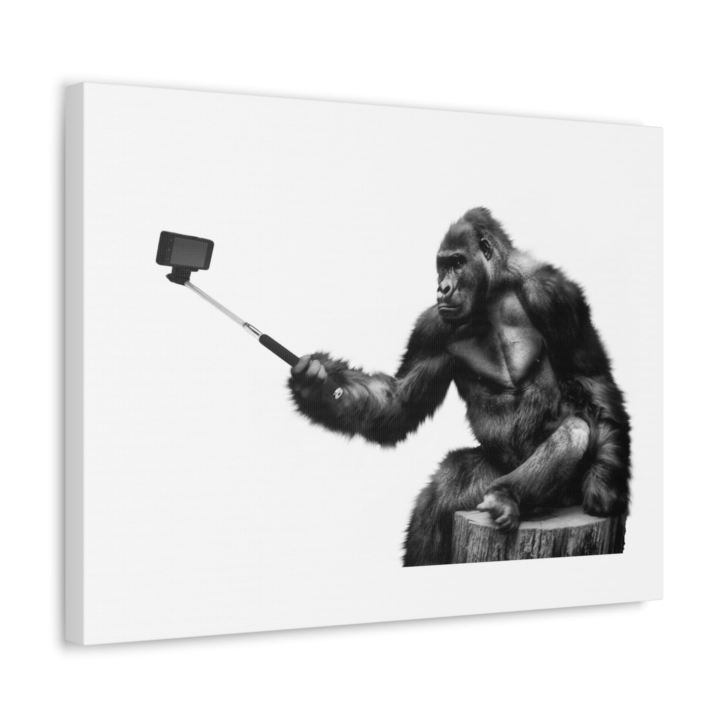 Gorilla with Selfie Stick, Absudist Art Print on Satin Canvas