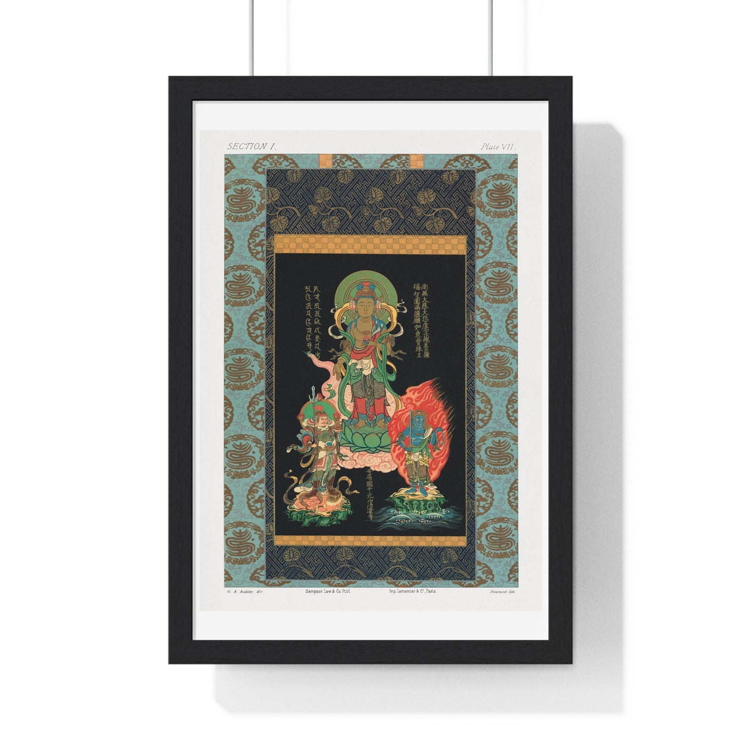 Bodhisattva and Two Gods, Vintage Japanese Painting by George Ashdown Audsley, from the Original, Framed Print