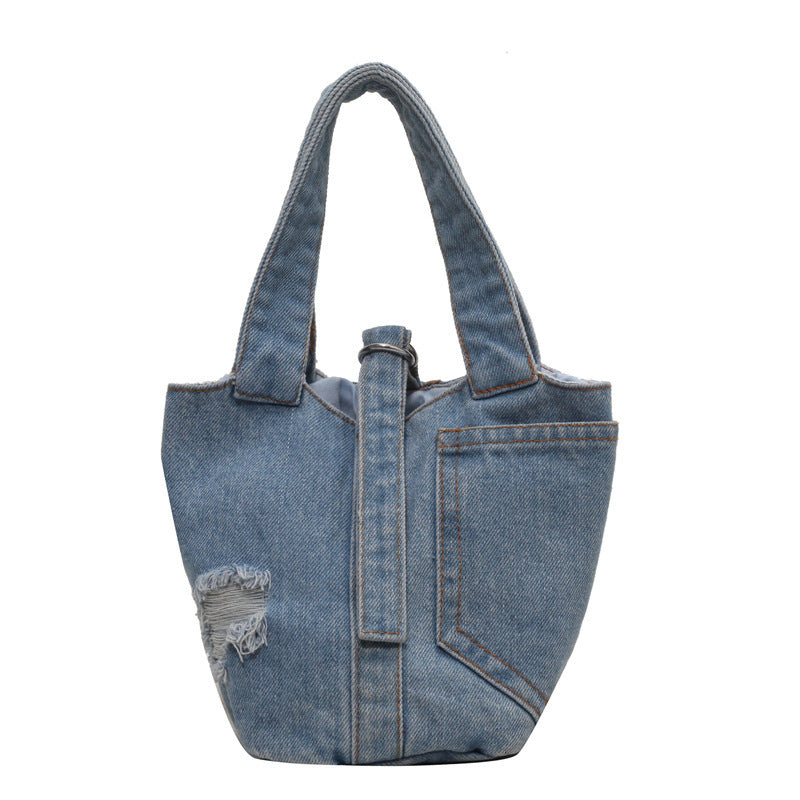 Women's Fashion Denim Portable Bucket Bag