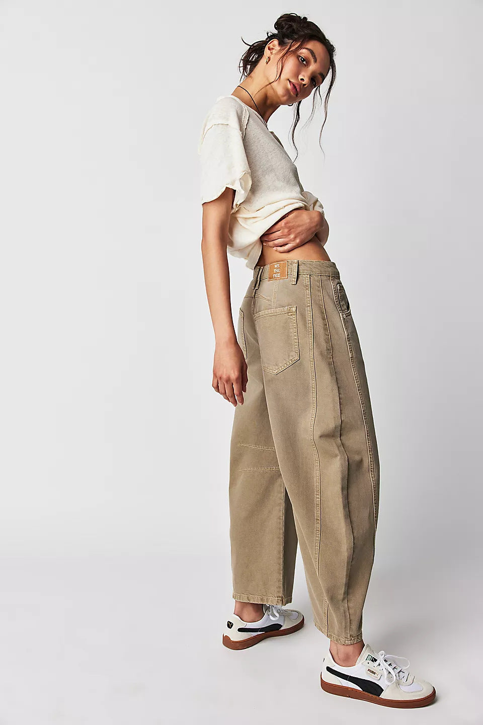High-Stretch Mid-Rise Barrel Jeans, Fashion Wide Leg Women's Jeans