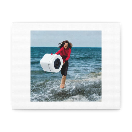 Greta Thunberg Throwing a Car Battery into the Sea 'Designed by AI' Art Print on Canvas