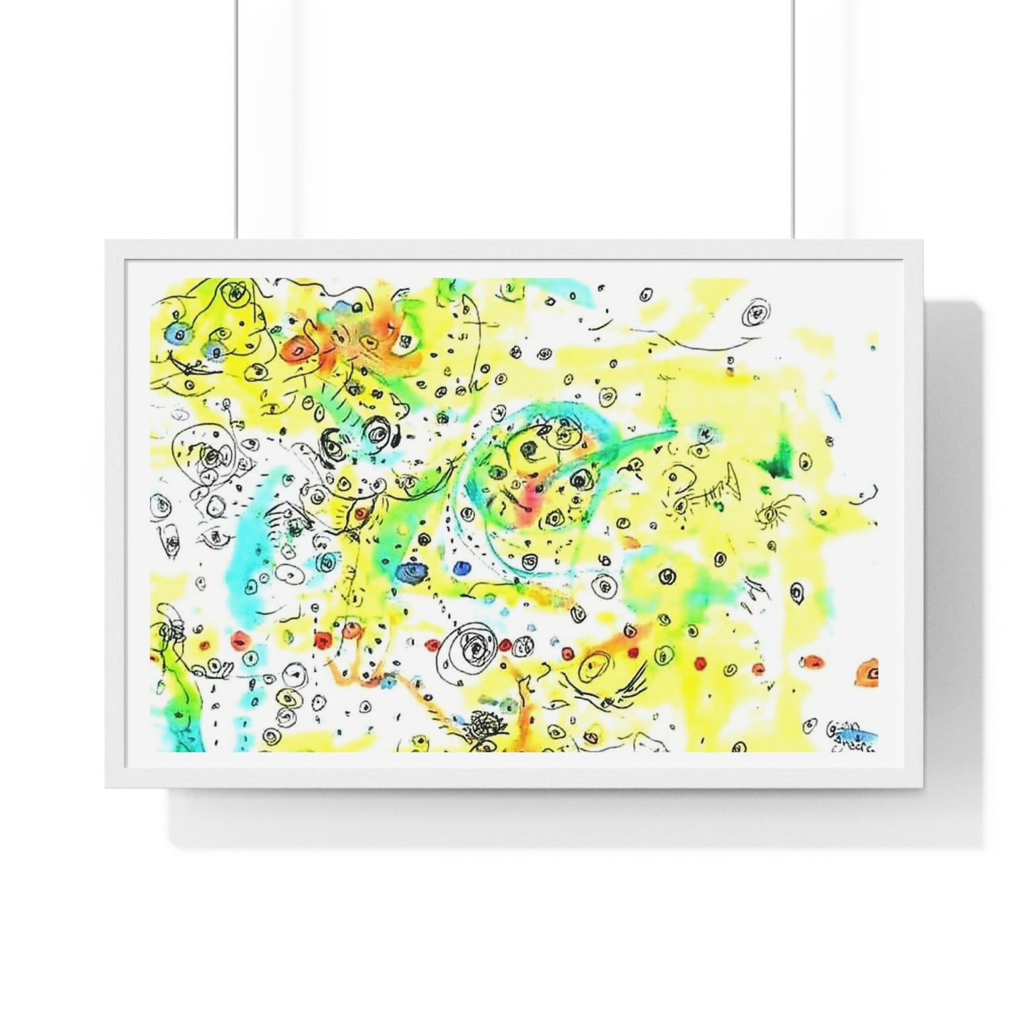 Yellow Scatter Pattern, Abstract Large Wall Art, Framed Print