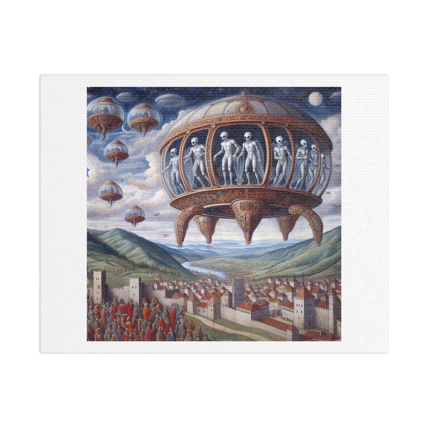 Alien Invasion in Florentine Renaissance Art 'Designed by AI' Art Print on Canvas