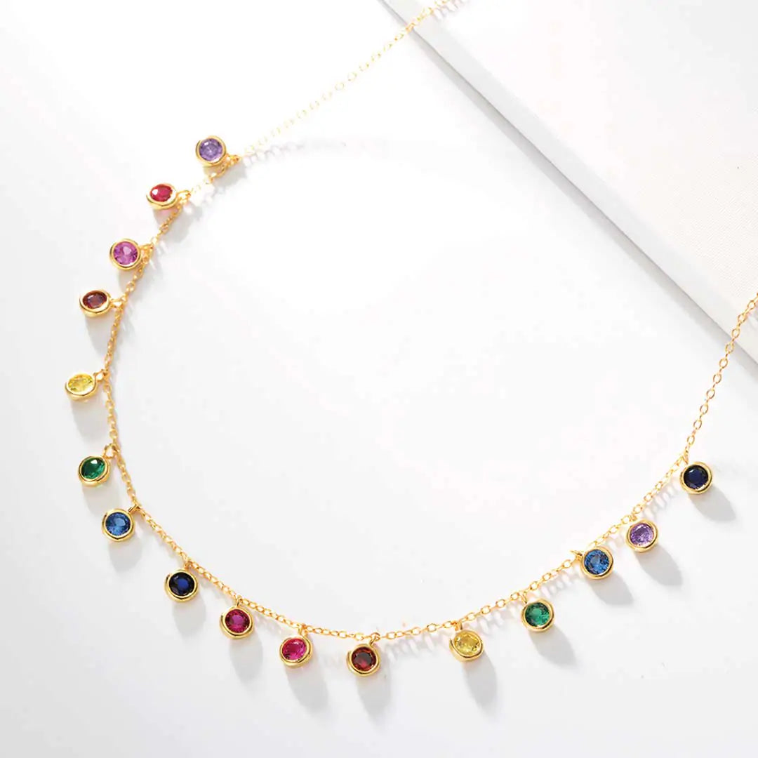 Multi Colour Zirconia Droplets Necklace, 925 Sterling SIlver