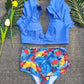 Ruffles Two-Piece Swimsuit, Printed Split Bikini Women's Swimwear