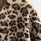 Vireous Leopard Print Women's Loose Lamb Wool Coat