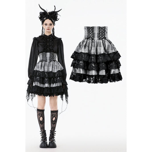 Dark in Love Hexa Layered Tartan Skirt in Black