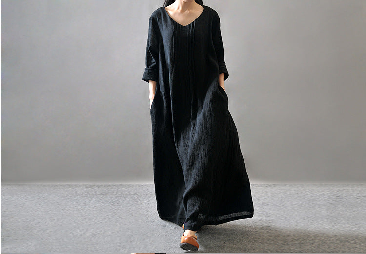 Vireous Textured Linen Robe Plus-Size Dress