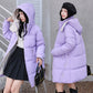 Loose Down Cotton-Padded Women's Coat Mid-Length, Candy Colours