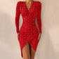 Tailored Chain Print Ruched-Waist Slim Dress