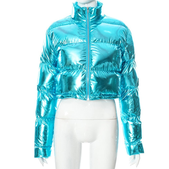 Vireous Women's Cropped High Waist Puffer Jacket