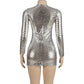 Long Sleeve Metallic Cutout Bodycon Mini Dress