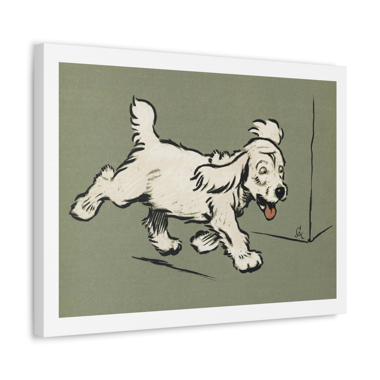 The White Puppy Book by Cecil Aldin (1910) a White Dog ‘Rags’ Running, Art Print from the Original on Canvas