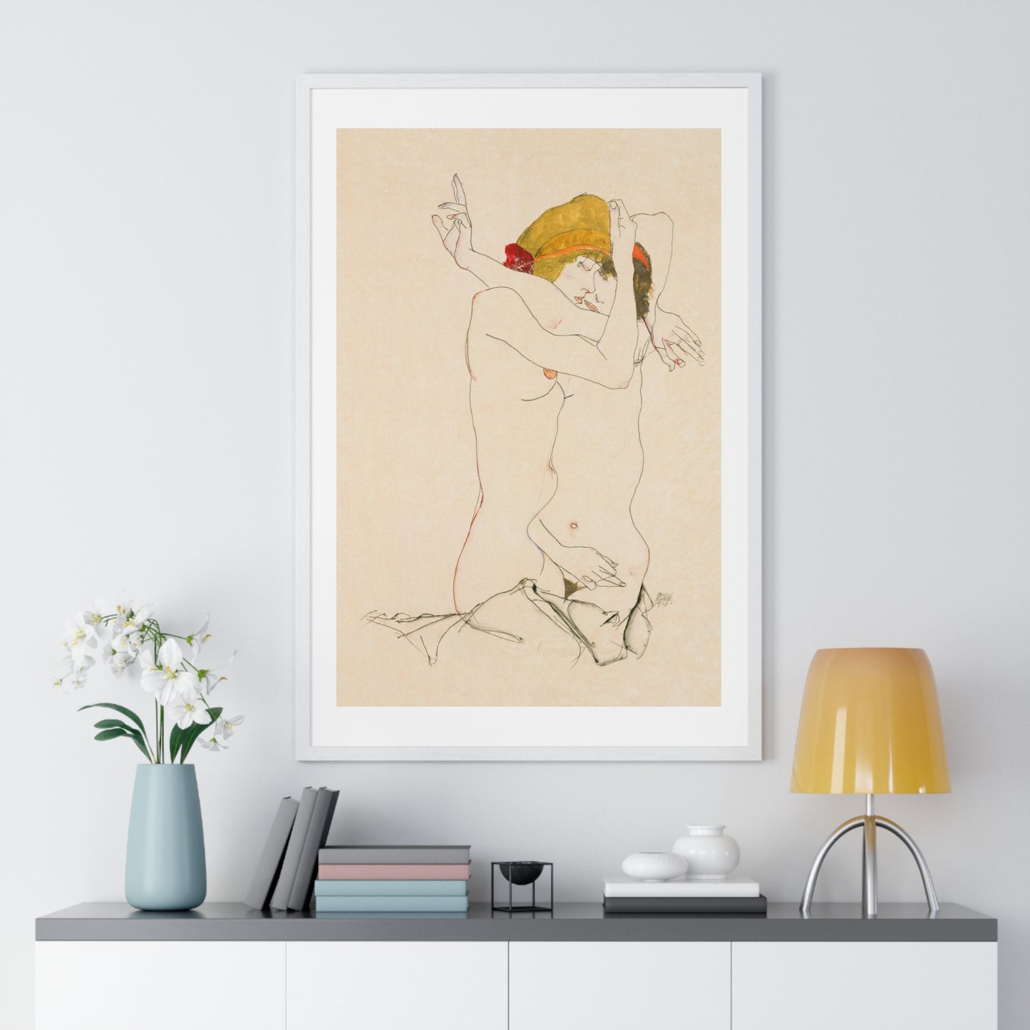 Two Women Embracing (1913) by Egon Schiele, from the Original, Framed Art Print