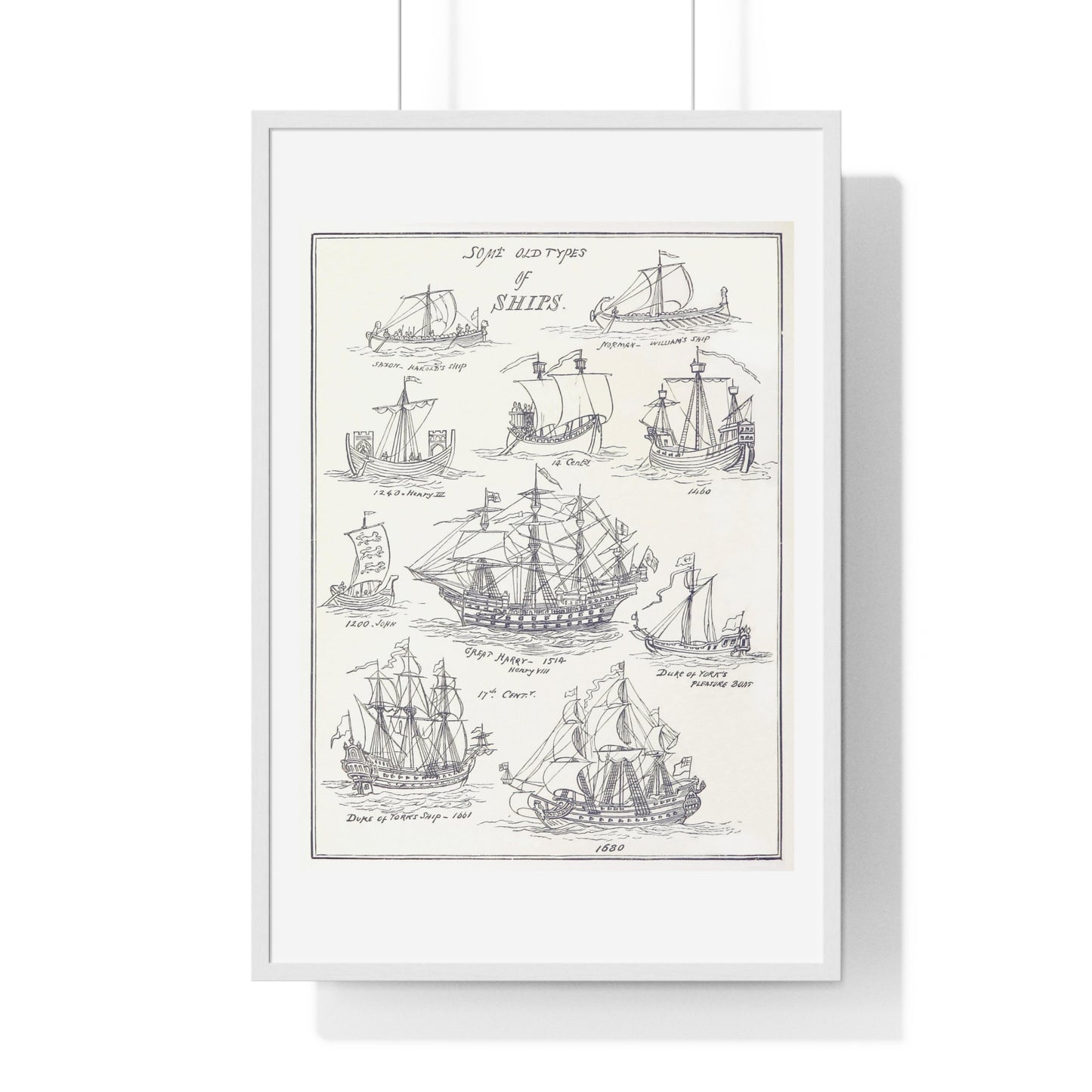 Types of Ships Drawn with Pen and Pencil (1882) by James Macaulay from the Original, Framed Art Print