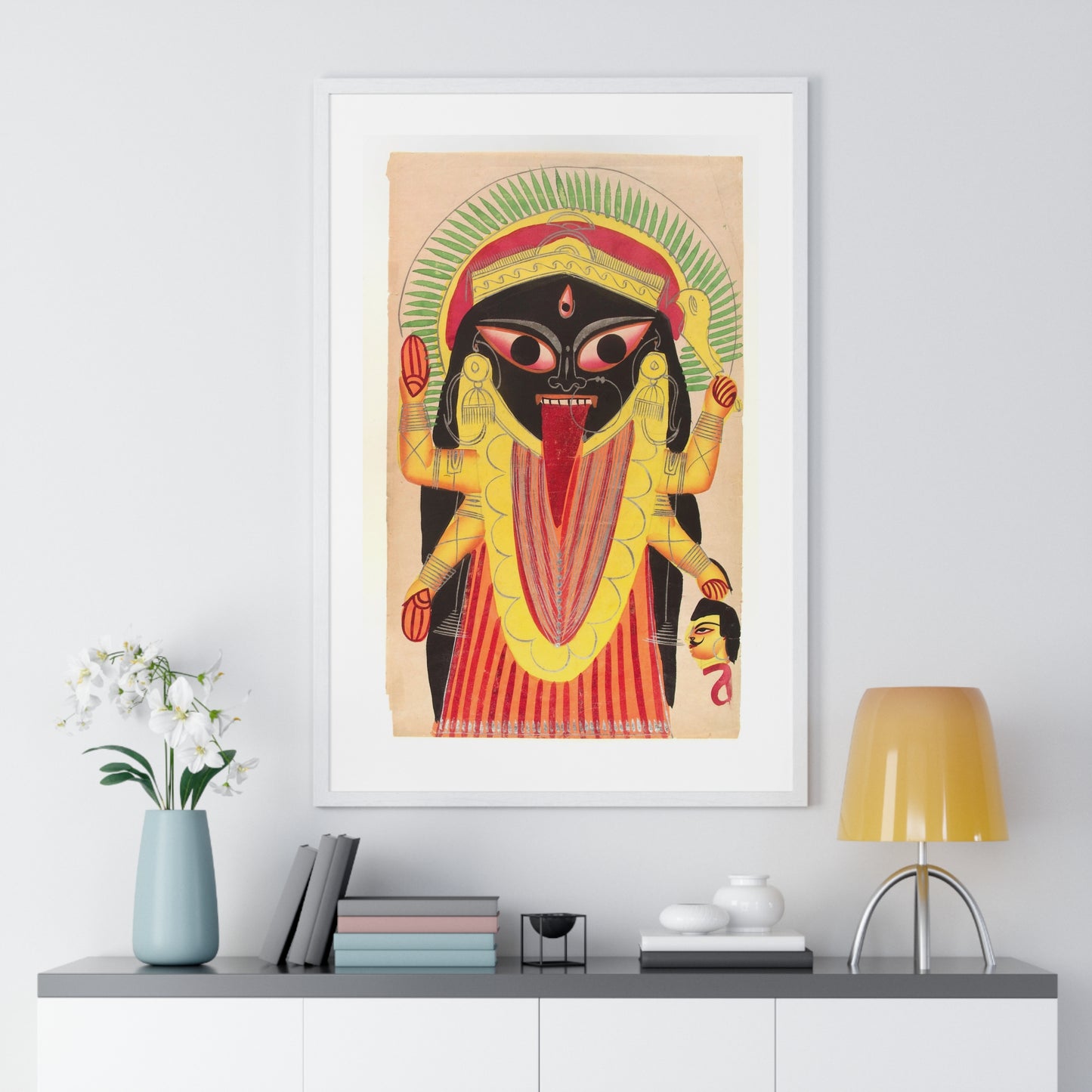 Kali Holding a Demon's Head, Indian Watercolour, from the Original, Framed Art Print