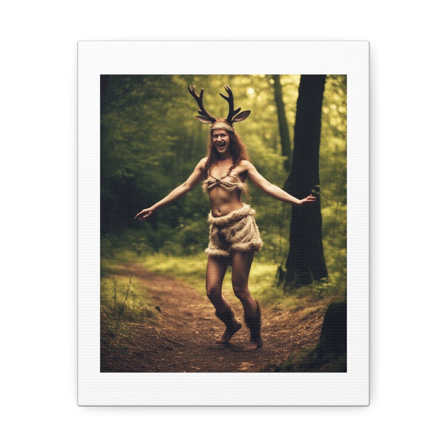 Deer Woman Sharing Stories of Empowerment and Healing Photorealism Art Print 'Designed by AI' on Satin Canvas