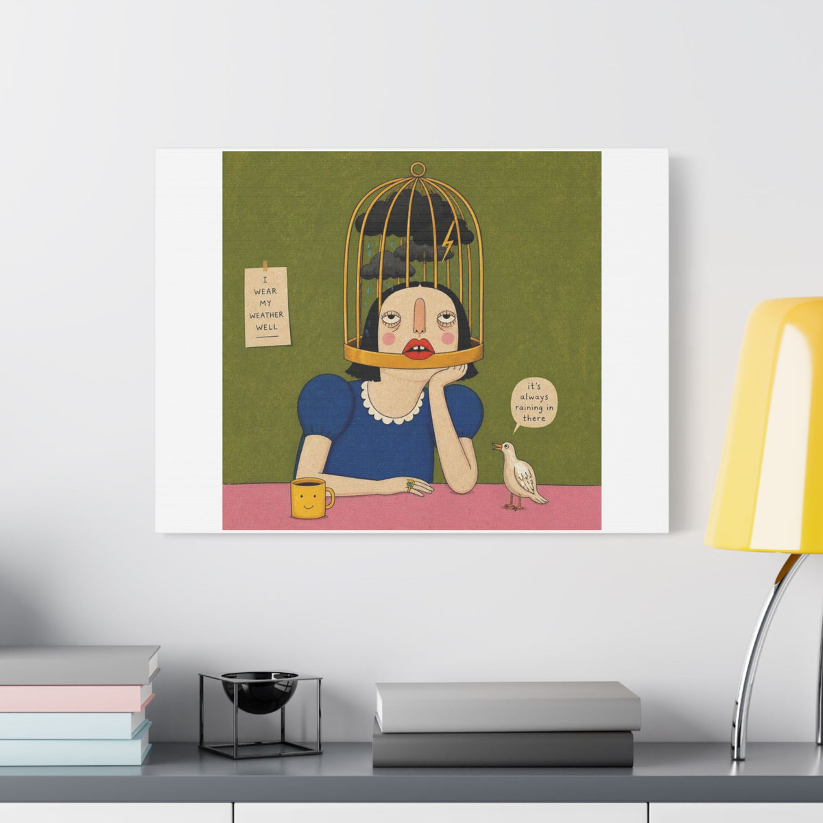 It's Always Raining in There, Cartoon Art Print on Canvas