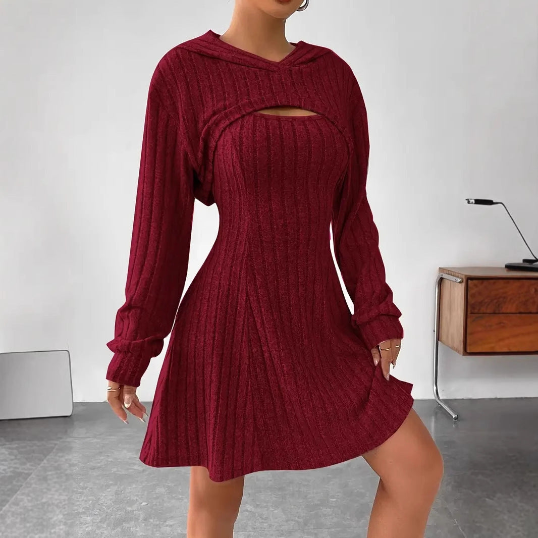 Vireous Two-Piece Dress, New Season Hooded Shawl Dress