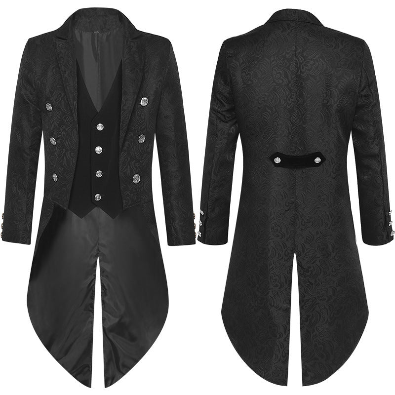 Retro Gothic Style Mid-Length Jacquard Tailcoat