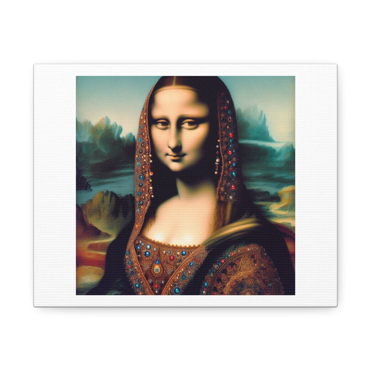 Mona Lisa in the Style of Zarina Hashmi Artwork 'Designed by AI' Art Print on Canvas