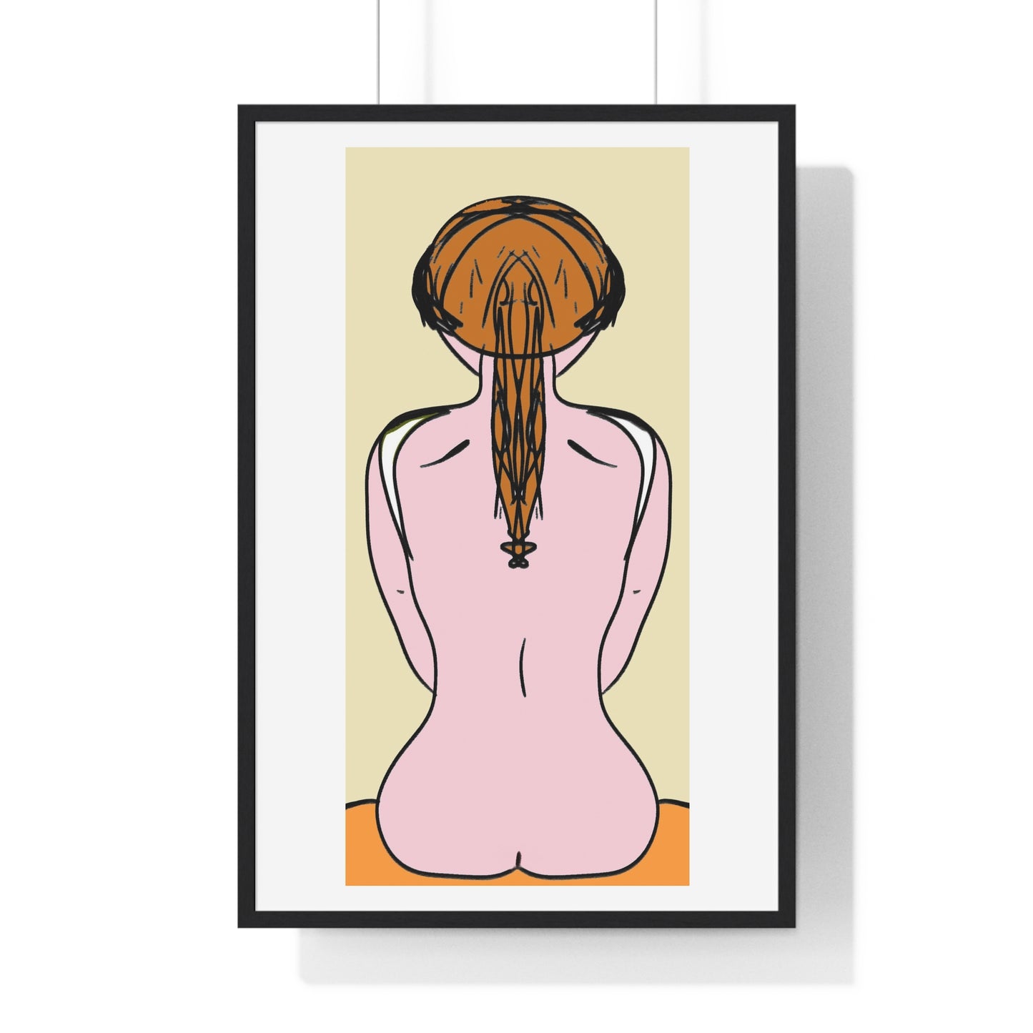 Woman From the Rear, Pencil Sketch 'Designed by AI', Framed Art Print