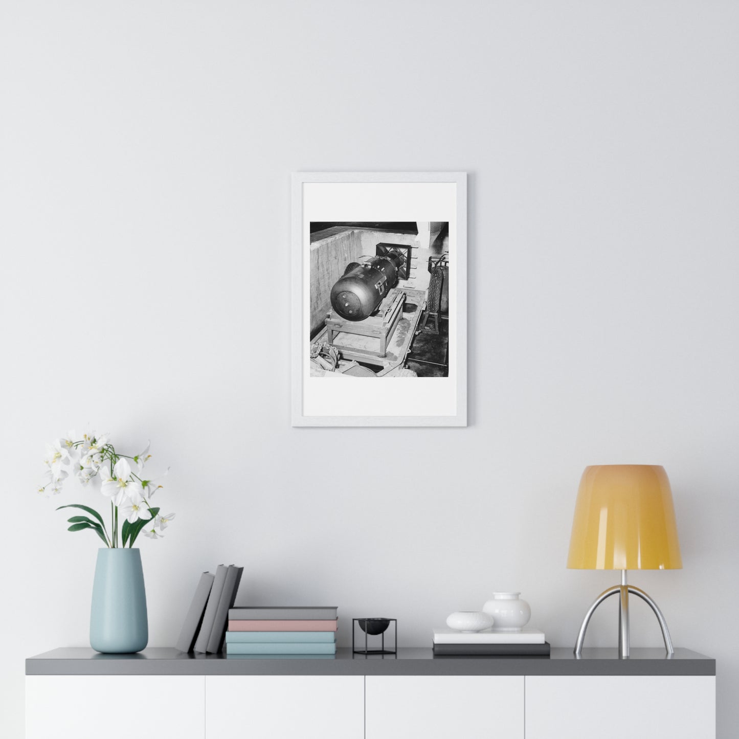 Atomic Bomb 'Little Boy' on Trailer Cradle, Before Being Loaded into Enola Gay's Bomb Bay, from the Original, Framed Print