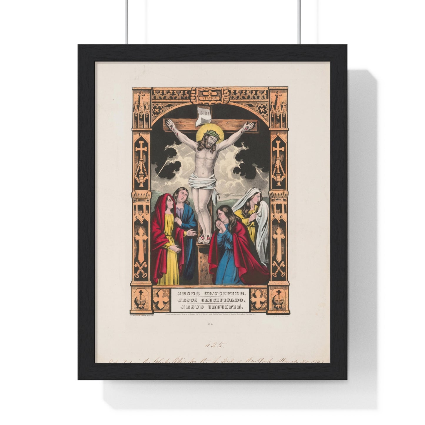 Jesus Crucified, Jesus Crucificado, Jesus Crucifié (1847) by Nathaniel Currier Framed Art Print