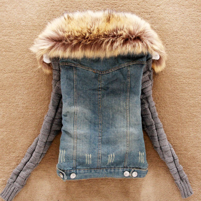 Women's Cowboy Jacket, Large Fur Collar Hooded Fashion Jacket