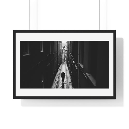 Black and White Photography, High-Contrast Cityscape II 'Designed by AI' Framed Print