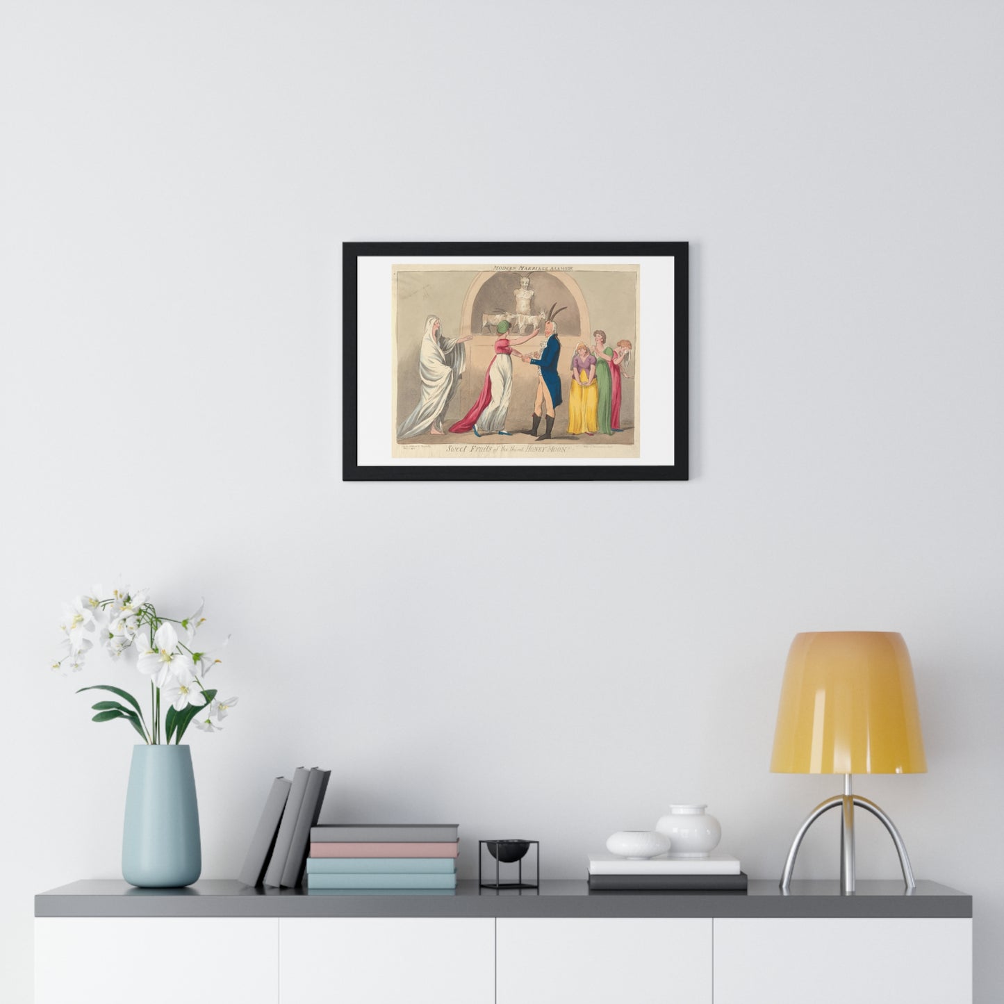 Modern Marriage a La Mode, Sweet Fruits of the Third Honey Moon (1796) from the Original, Framed Art Print