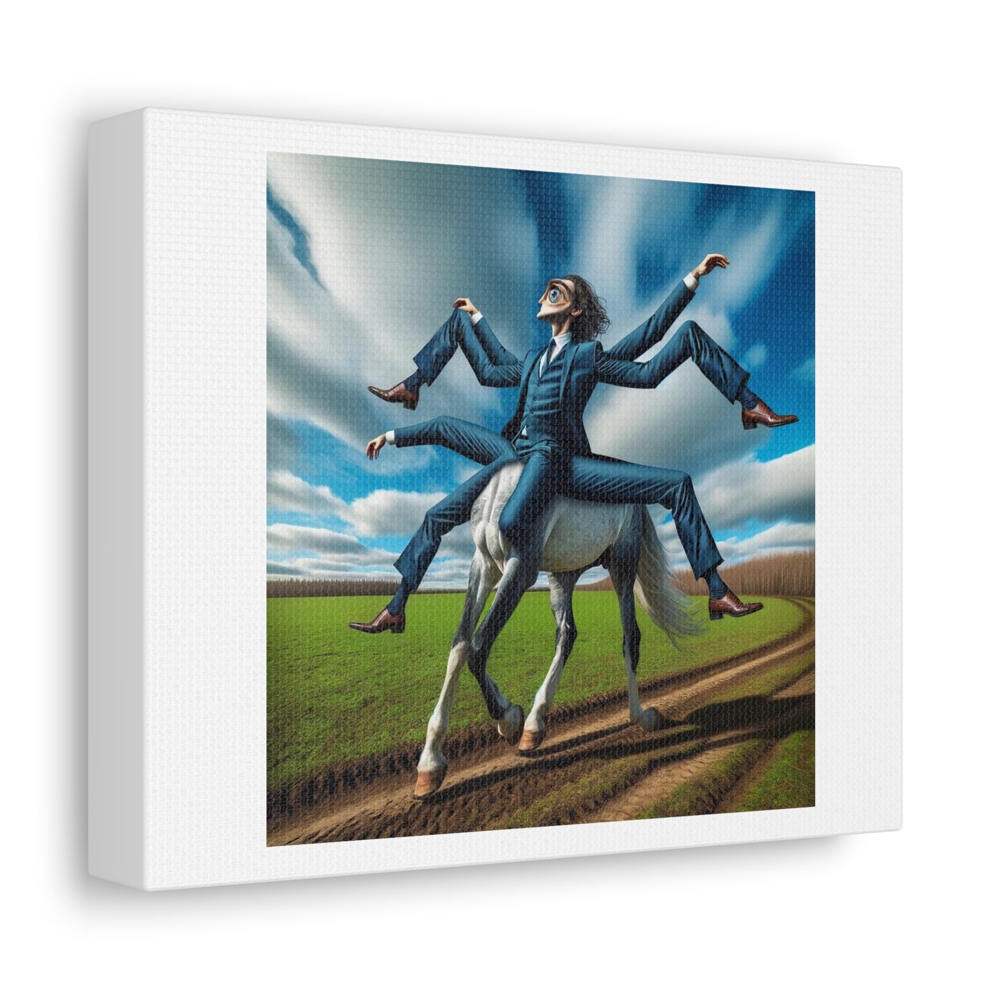 Corporate Minotaur Arriving in a Business Suit, Art Print 'Designed by AI' on Canvas