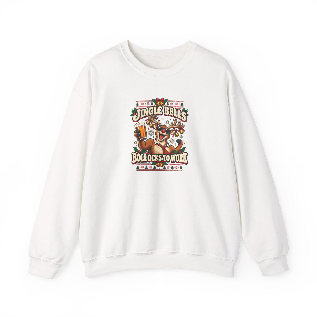 Funny Adult Chsristmas Jumpers: 'Jingle Bells Bollocks to Work' Christmas Crewneck