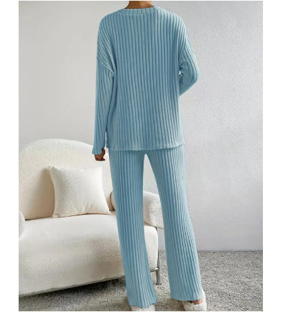 'Nope Not Today' Casual Sunken Stripe Knitted Women's Lounge Set