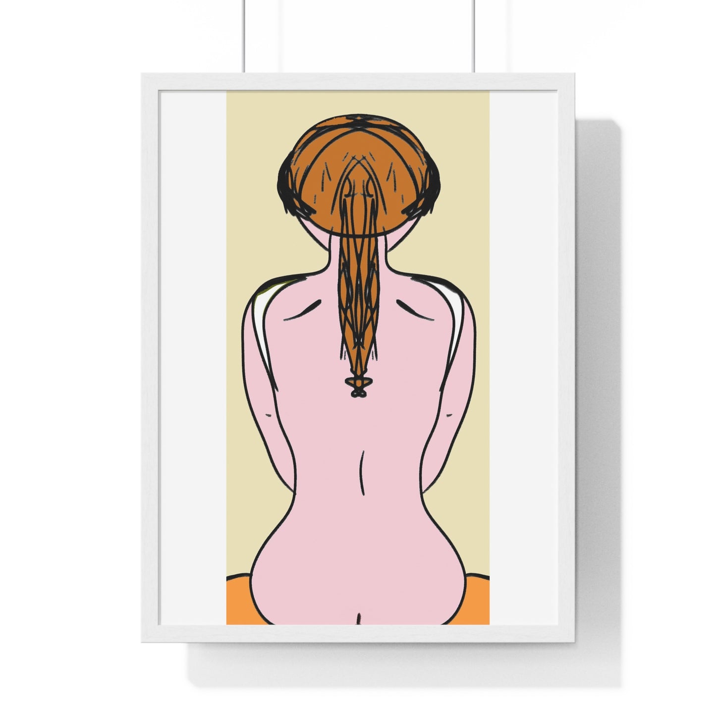 Woman From the Rear, Pencil Sketch 'Designed by AI', Framed Art Print
