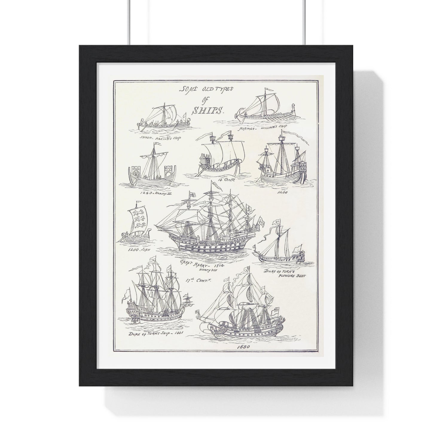 Types of Ships Drawn with Pen and Pencil (1882) by James Macaulay from the Original, Framed Art Print