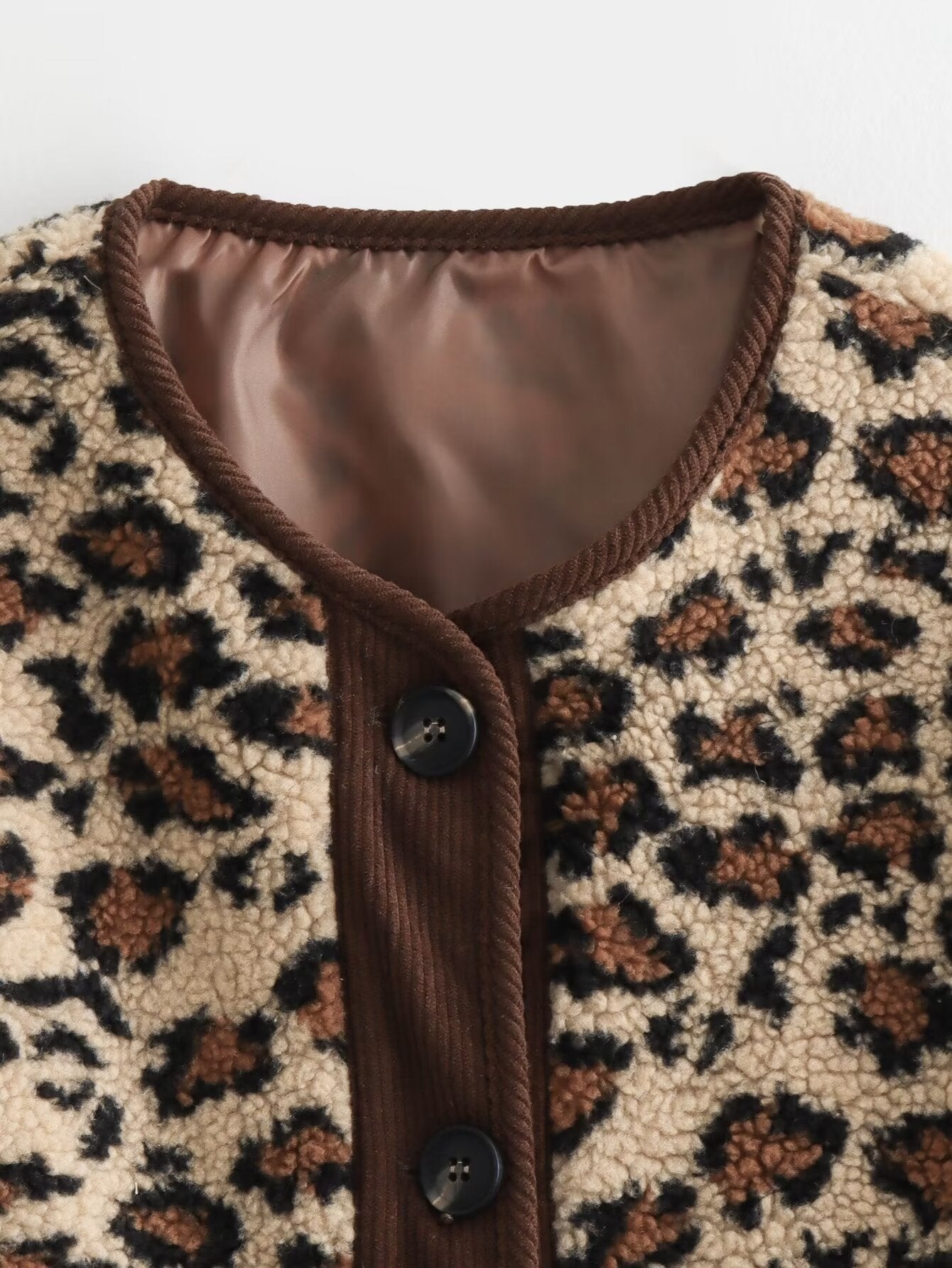 Vireous Leopard Print Women's Loose Lamb Wool Coat