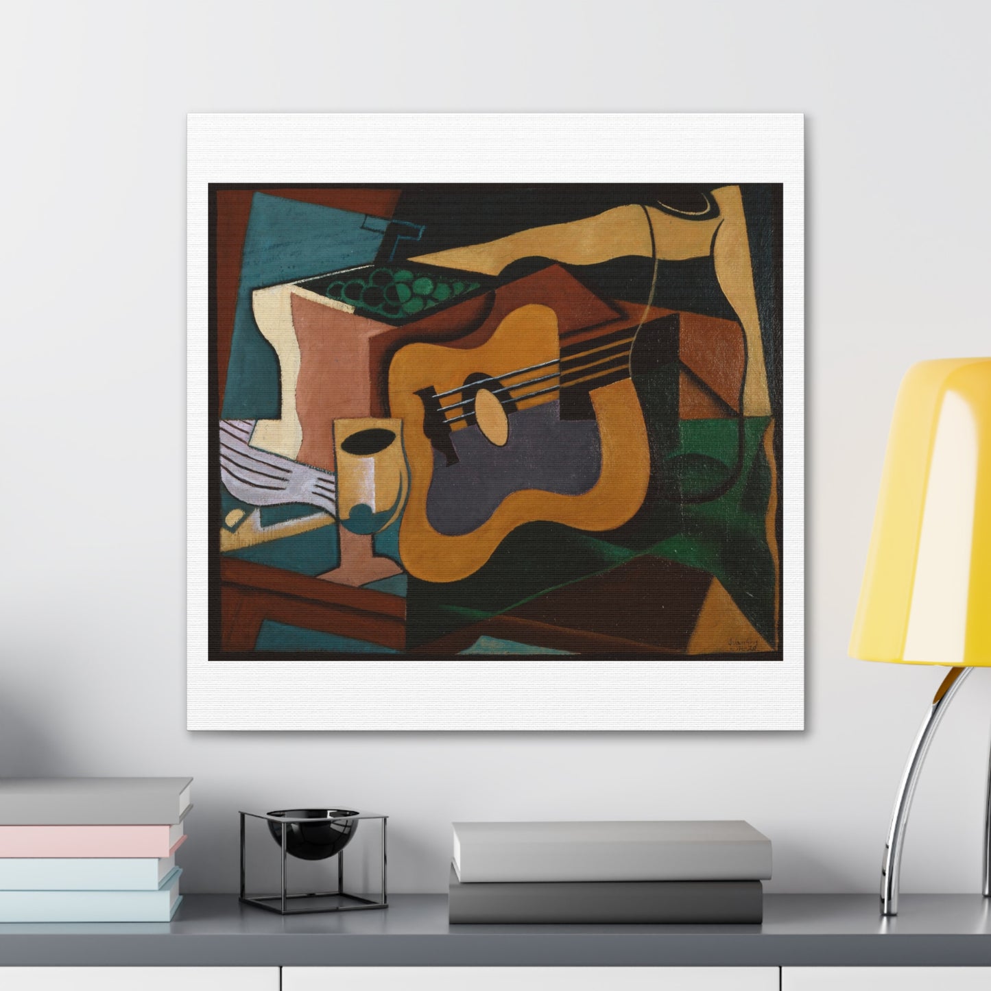 Still Life with Guitar (1920) by Juan Gris, Art Print from the Original on Satin Canvas