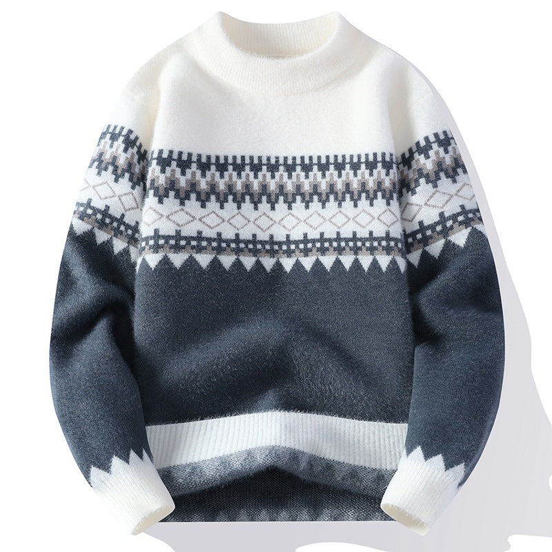 Men's Jacquard Fashion Pullover Knitted Norwegian-Style Sweater