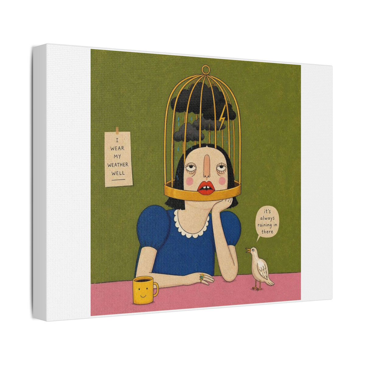 It's Always Raining in There, Cartoon Art Print on Canvas